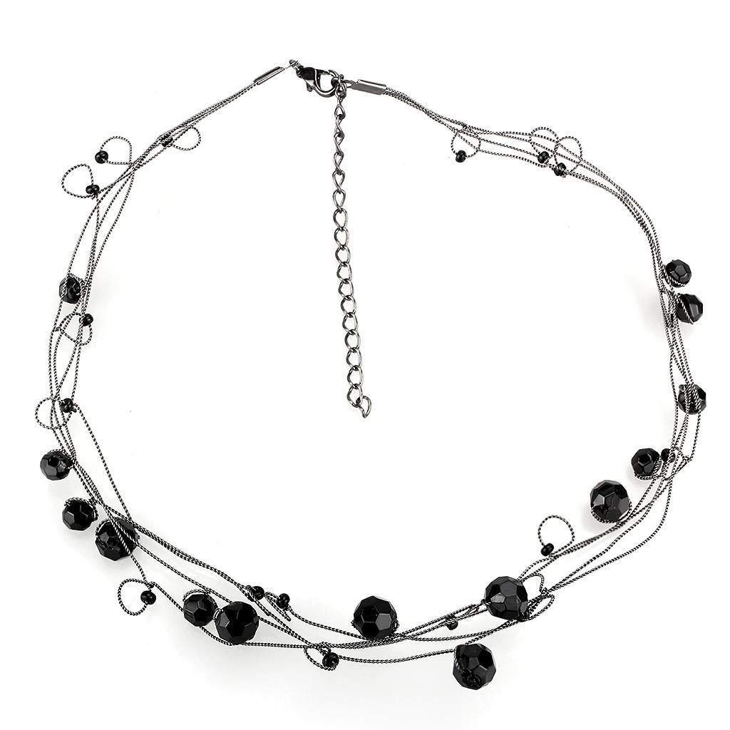 JCE4714-16 Ruthenium White Metal Necklace with Synthetic Synthetic Glass in Jet-16"