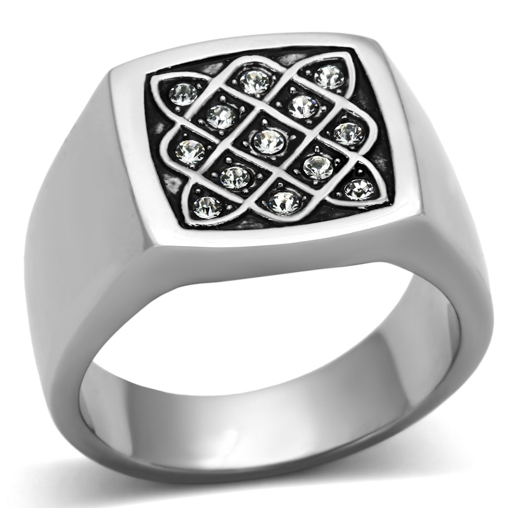 JCE1060-11 High polished (no plating) Stainless Steel Ring with Top Grade Crystal  in Clear-11